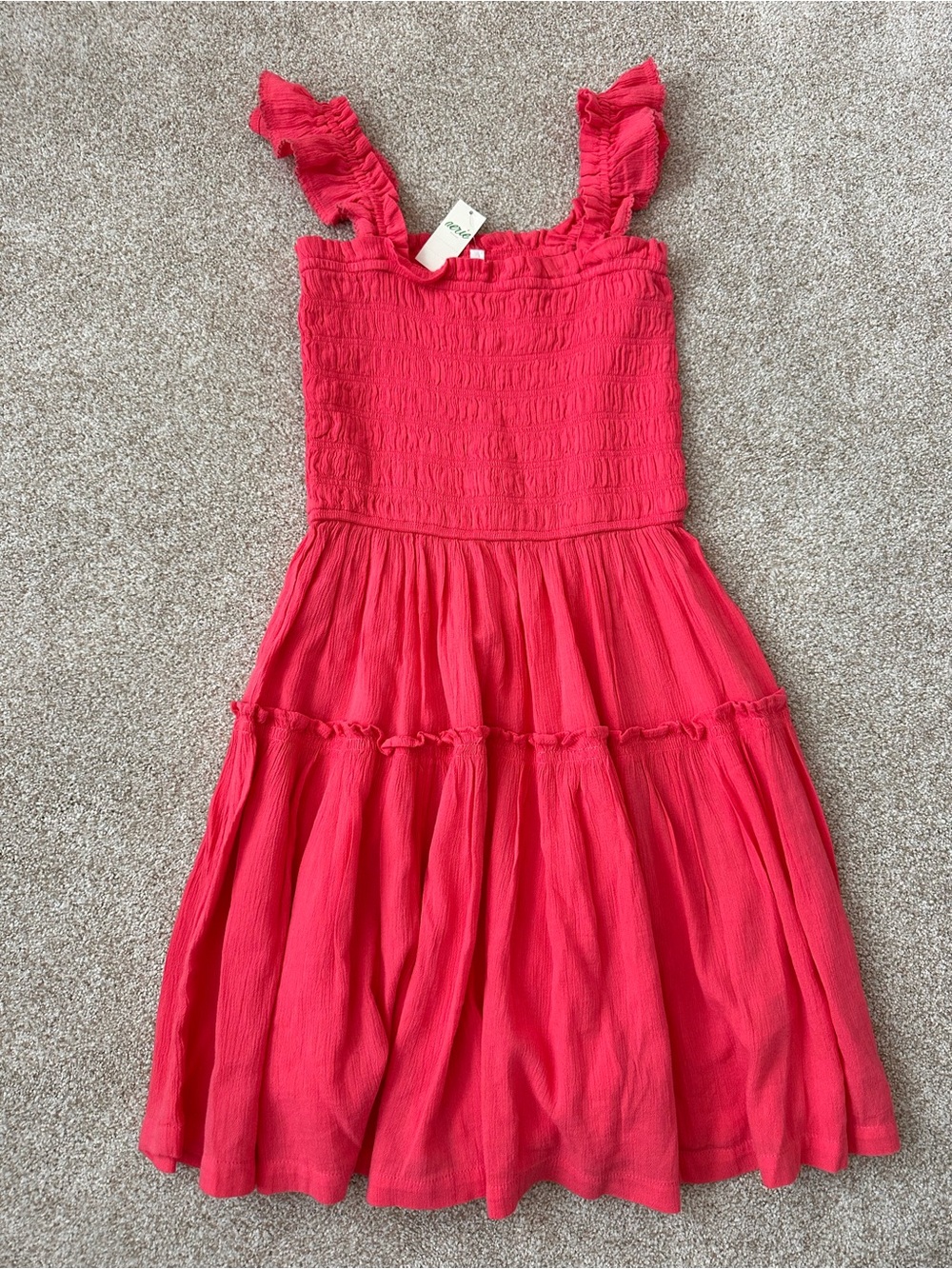 NWT Aerie Smocked Mini Dress Coral Pink Tiered Ruffle Strap Coverup Size Small